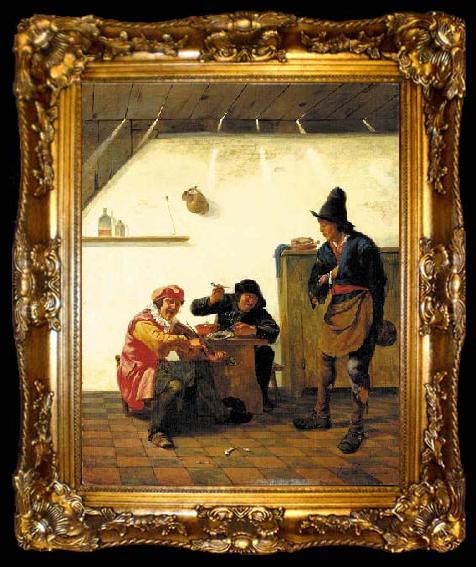 framed  Johannes Natus Peasants smoking and making music in an inn, ta009-2
